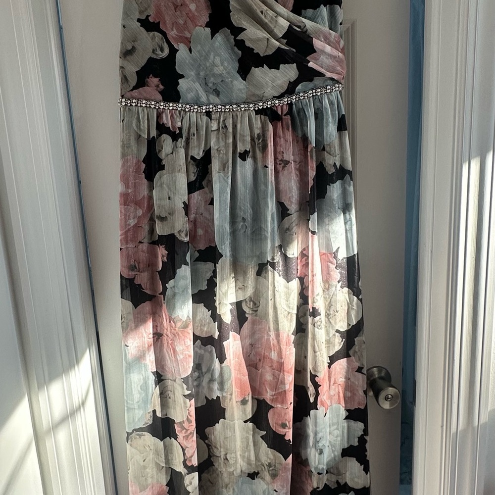 SLNY Black and Pink Floral Maxi Skirt
